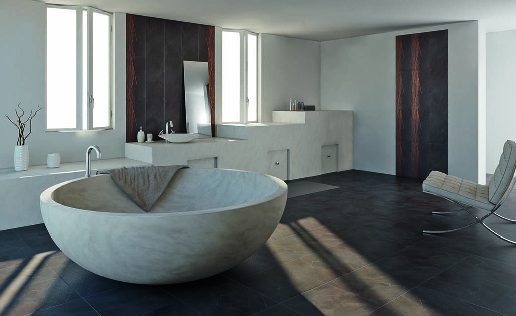 Badezimmerfliesen in braun.